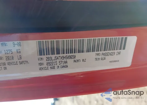 2009 Dodge Challenger R/T z USA, uszkodzony, nr VIN 2B3LJ54TX9H509650